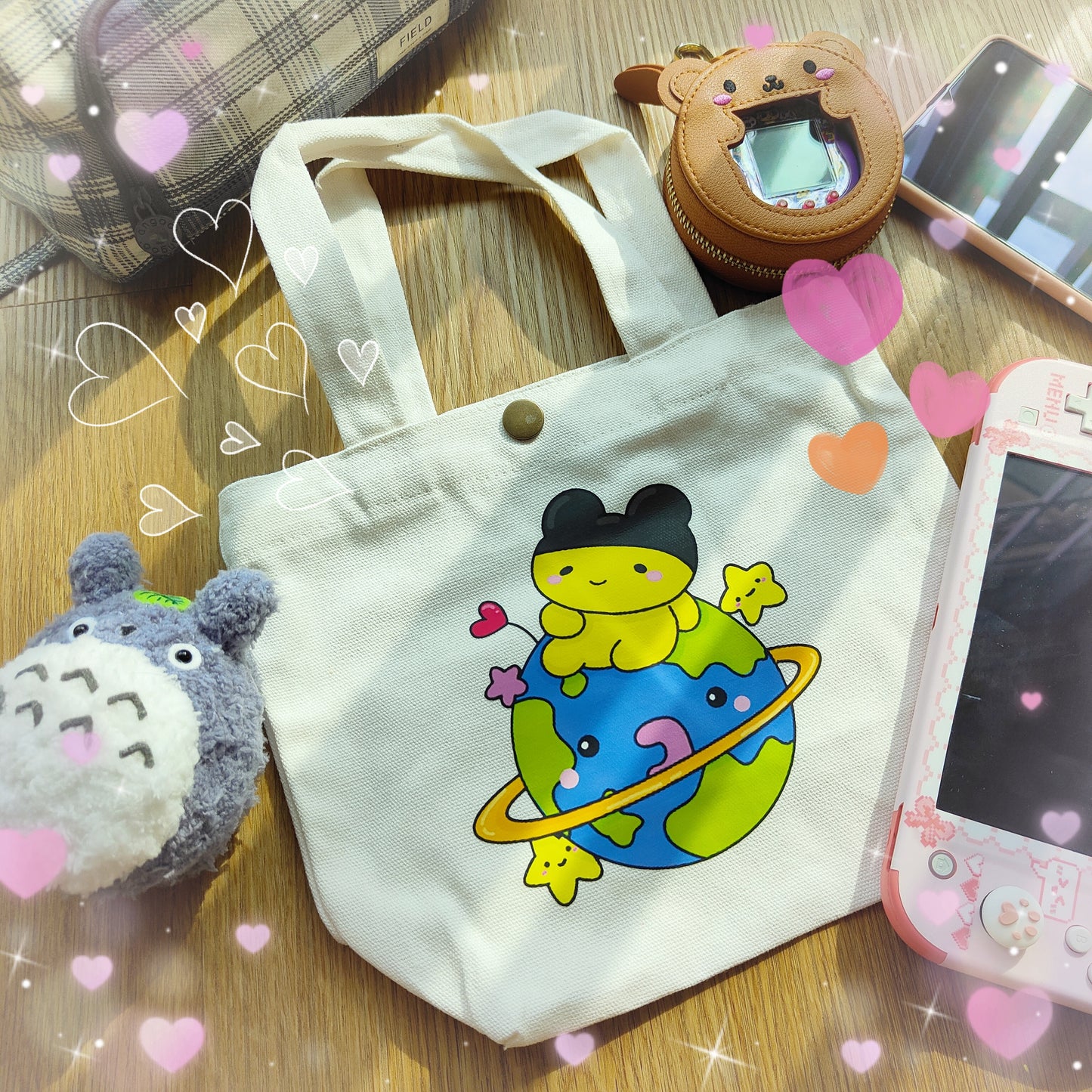 Canvas Small Bag - Lazy Mametchi on Earth