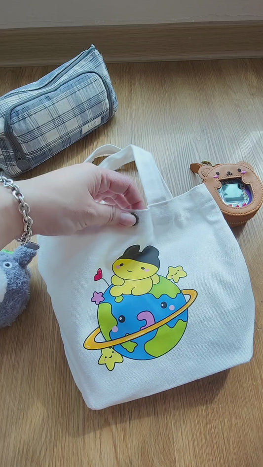 Canvas Small Bag - Lazy Mametchi on Earth