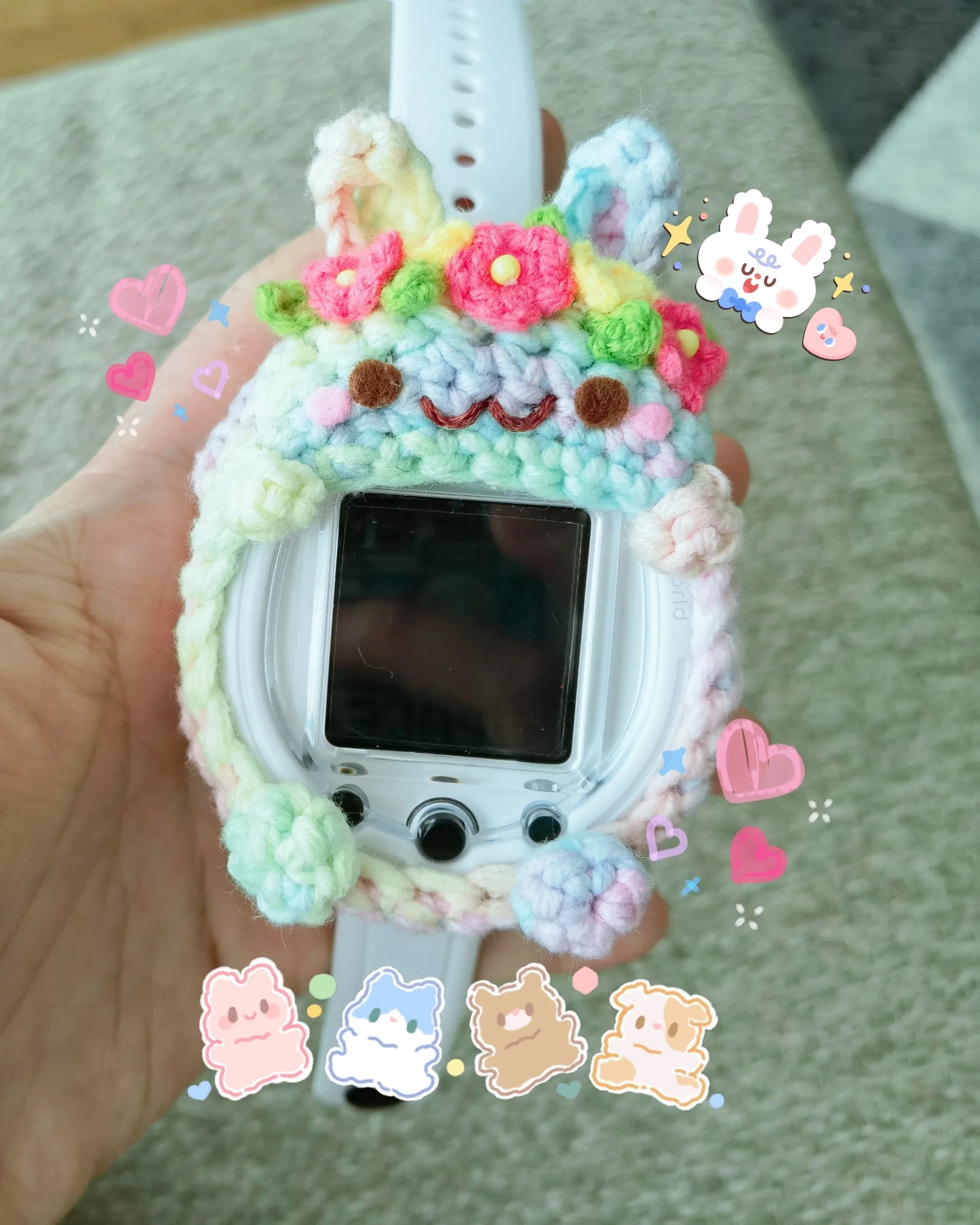 Pastel Rabbit with Flower Tamagotchi Cover