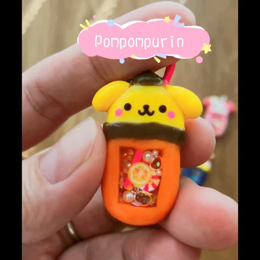 Sanrio Bubble Tea clay Charm - Pompompurin Fuzzy N Chic