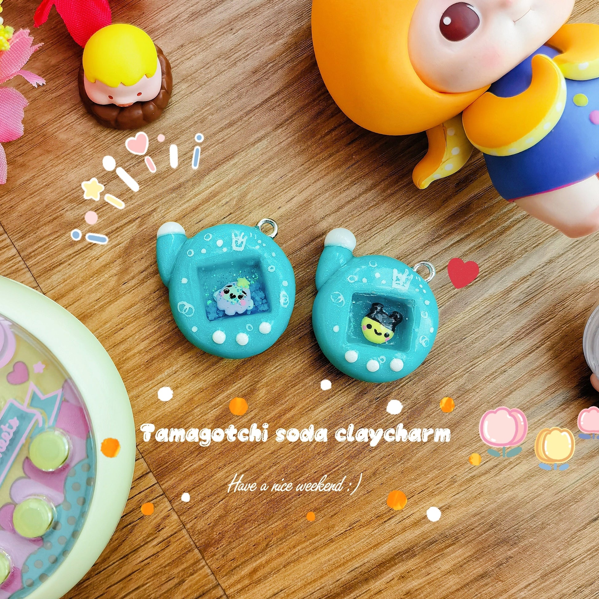 Tamagotchi Melon Soda Clay Charm Fuzzy N Chic