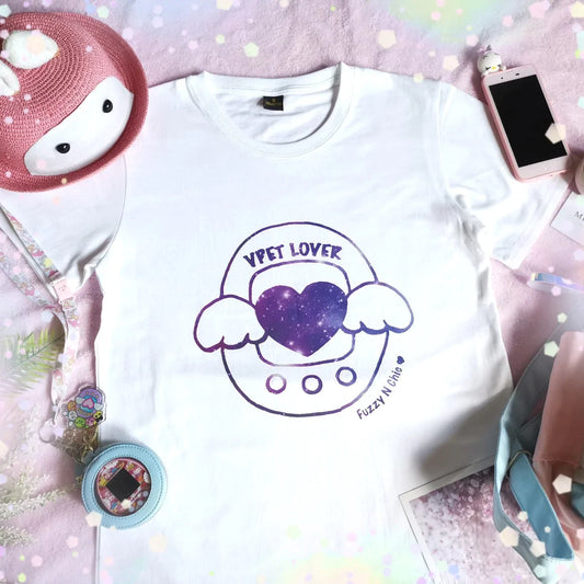 "V-Pet Lover" Galaxy on white Tee Fuzzy N Chic